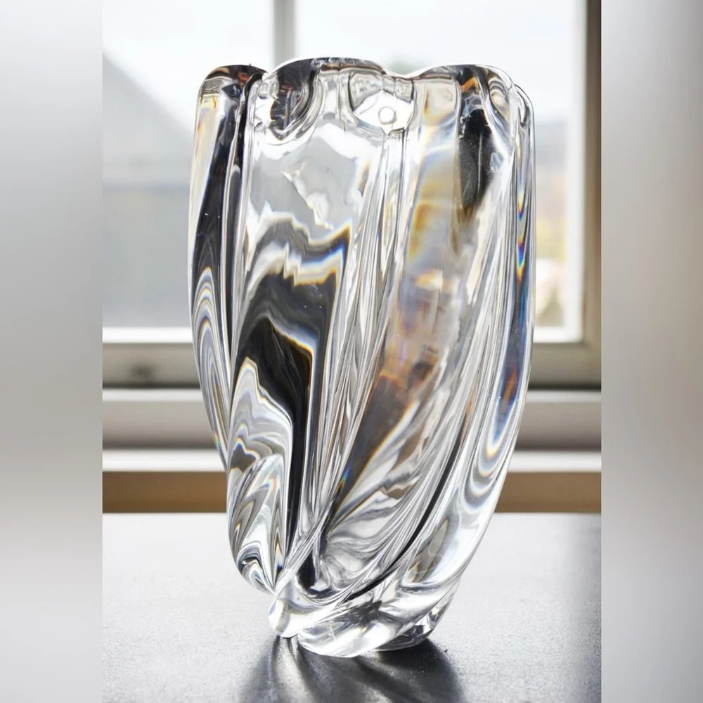 Signed Orrefors “Waterfall” Vase Edvin Öhrström 1940s Swedish Crystal MCM 8”